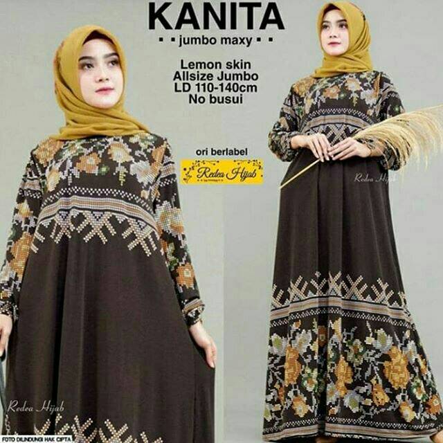 Gamis Dress Muslim Wanita Cantik Jumbo Size Lemon Skin Kanita Maxi