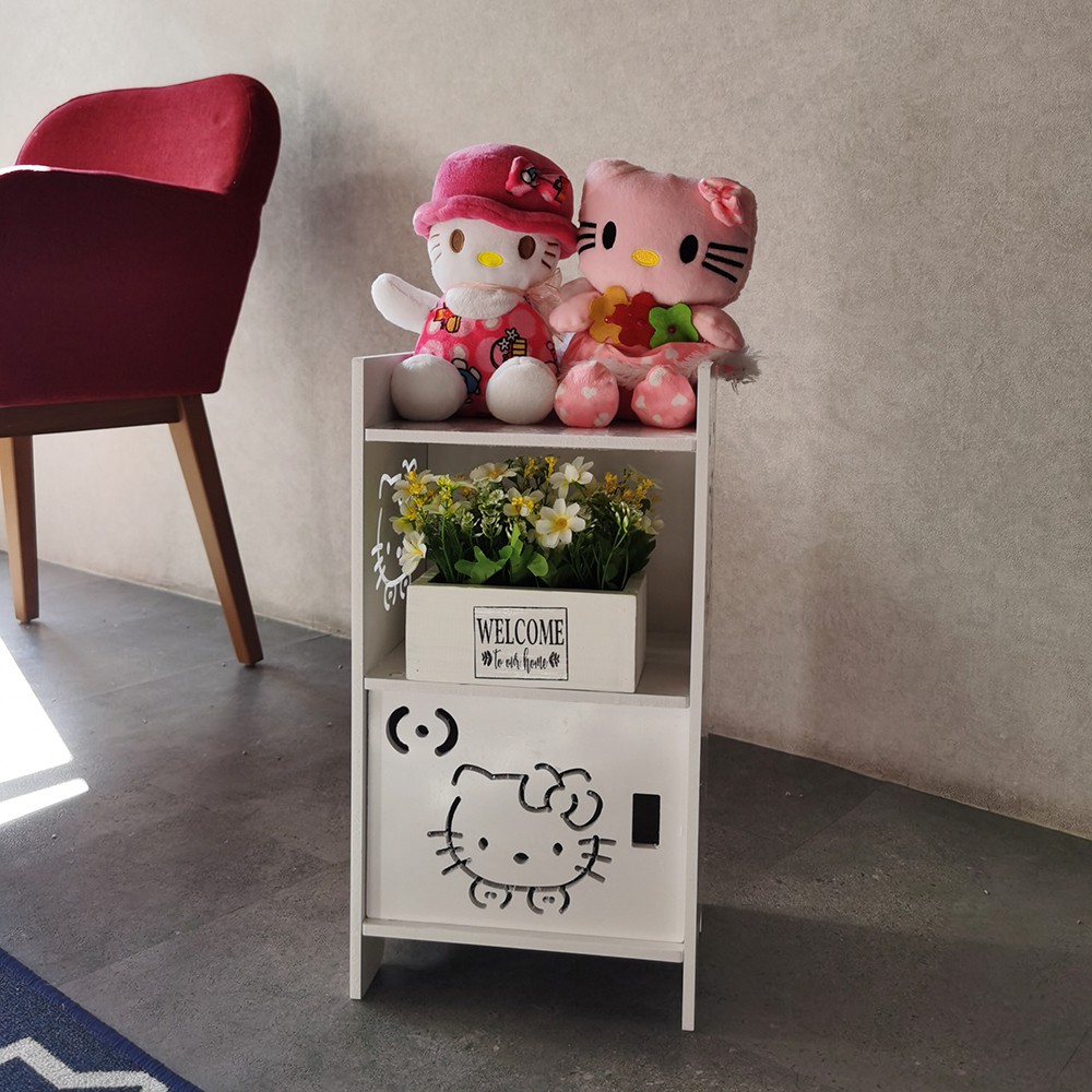 Lemari Nakas Meja samping Minimalis Portable Meja Kabinet Rak Buku hello kitty