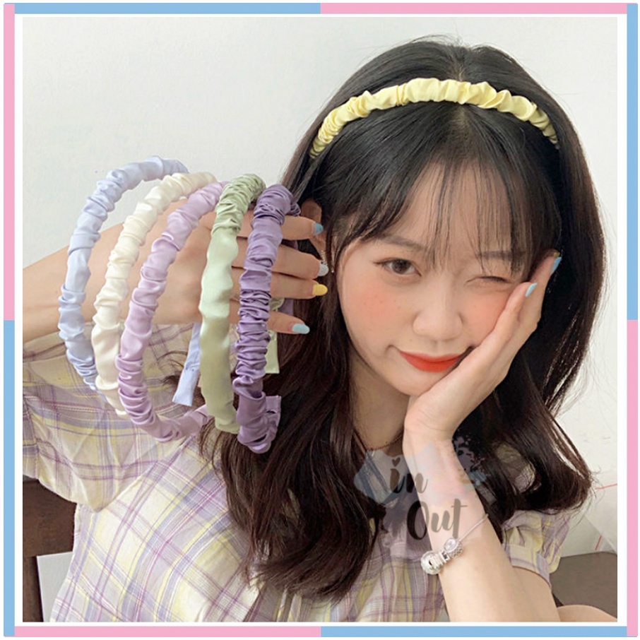 Bando Korea Kerut Scrunchie Headband Warna Pastel Bandana Scrunchies ACC04