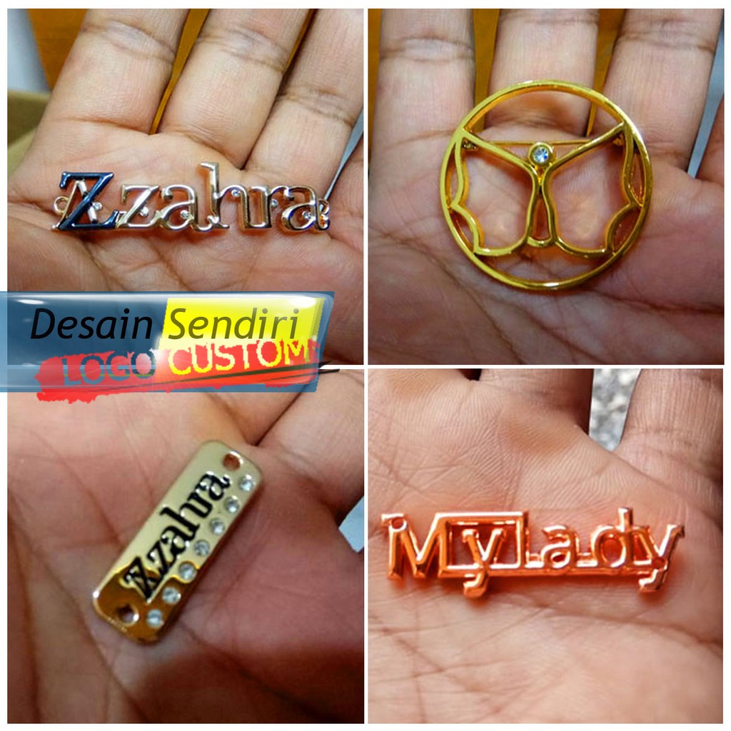 LABEL MERK LOGAM DESAIN SENDIRI UNTUK HIJAB KANTONG TAS DAN JEANS BAHAN ALLOY DAN LOGAM CUSTOM