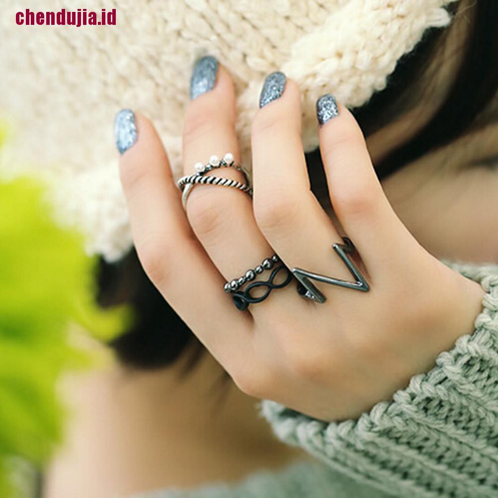 Chendiujia 4pcs Set Cincin Buku Jari Aneka Bentuk Warna Hitam Silver Gaya Punk Untuk Wanita Shopee Indonesia