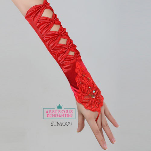 [PALING MURAH] SARUNG TANGAN WEDDING GLOVES SATIN FINGERLESS MERAH STM009