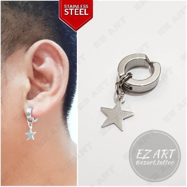 1Pc Model EZ-L Silver Anting Jepit Tusuk Variasi Bandul Gaya Punk Korea KPOP Stainless Steel