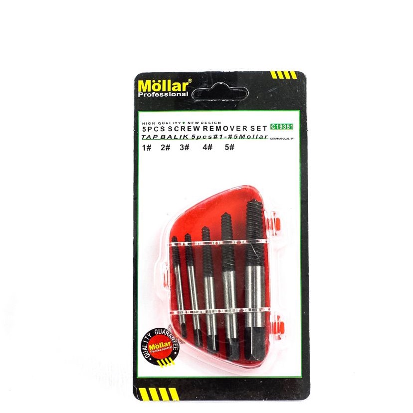 Tap Balik MOLLAR 5 Pcs - Pembuka Baut Rusak Patah 5Pcs Manual - Screwdriver Extractor - Screw Remover Set MOLLAR C19351