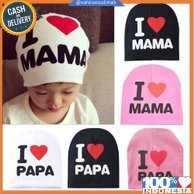 Kupluk Bayi Sablon I LOVE MAMA LOVE PAPA Topi kids LUCU