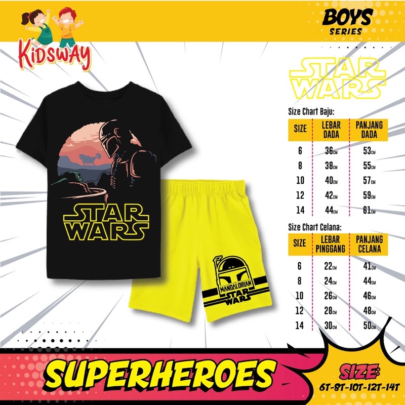 Setelan Kaos Anak Set Superhero Kidsway