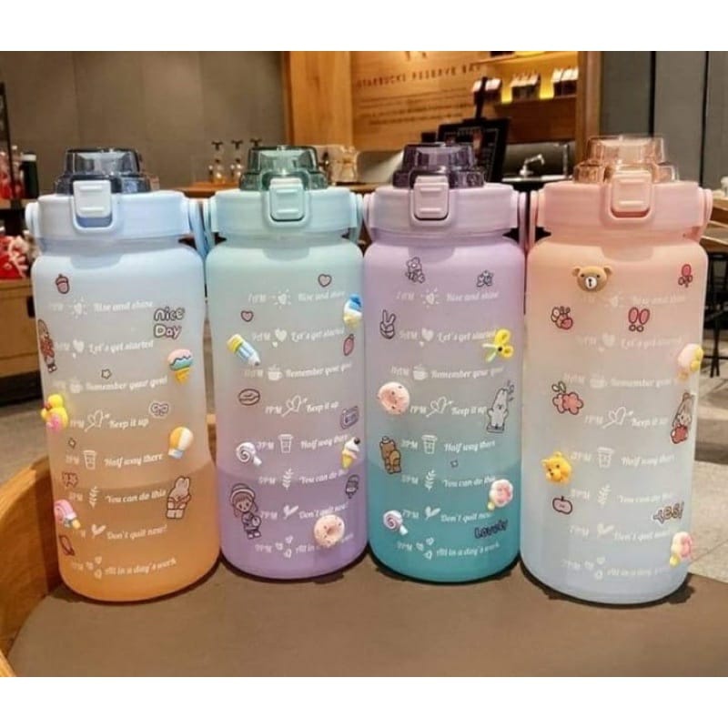 COD - MJ77 - Botol Minum Motivasi 2 Liter Tutup Flip BPA Free Sedotan