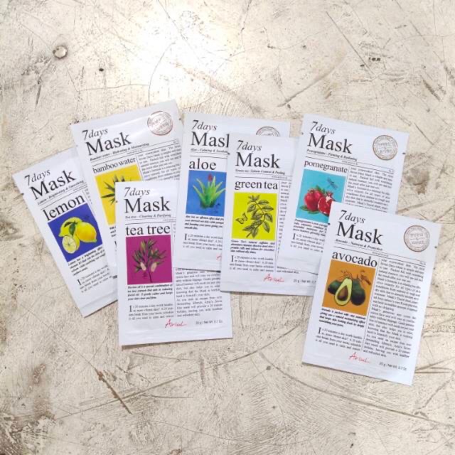 ARIUL 7 DAYS MASK ORIGINAL ARIUL 7 DAYS MASK GREEN TEA ALOE LEMON TEA TREE AVOCADO SHEET MASK