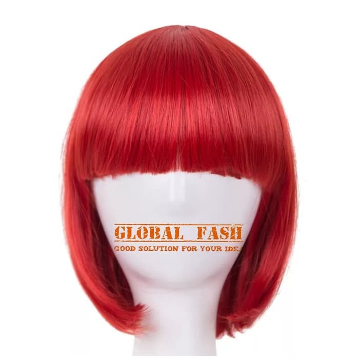 Wig bob merah/ Wig pendek lurus / Wig Cosplay/ Rambut Palsu full/ wig lurus pendek/ wig poni