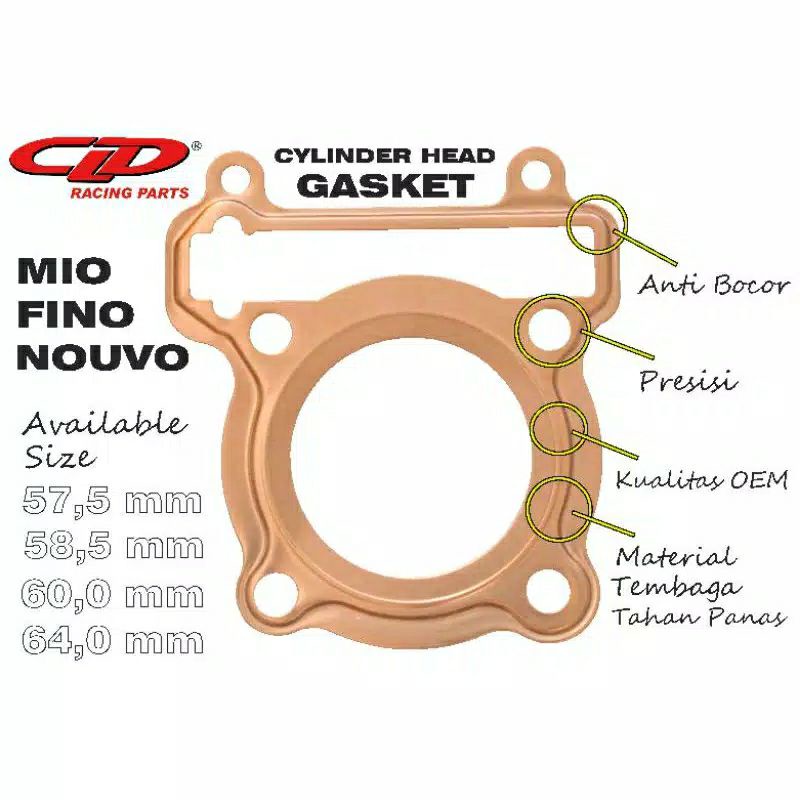 Paking Tembaga Blok Head Mio CLD Racing original