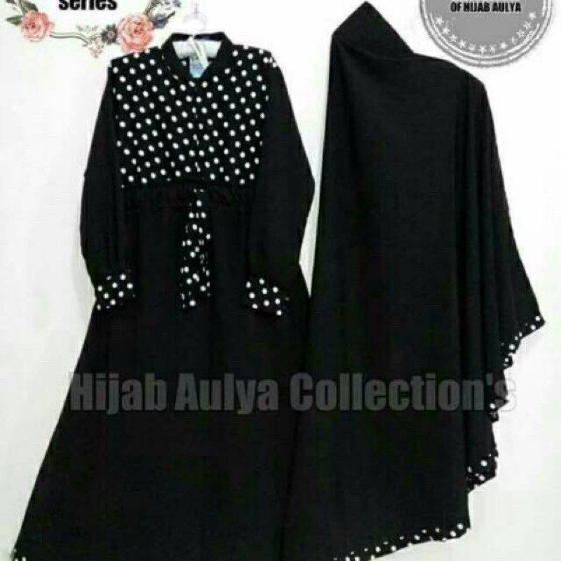 gamis syar’i gamis hitam polka series set khimar free cadar ori by hijab aulya pemalang