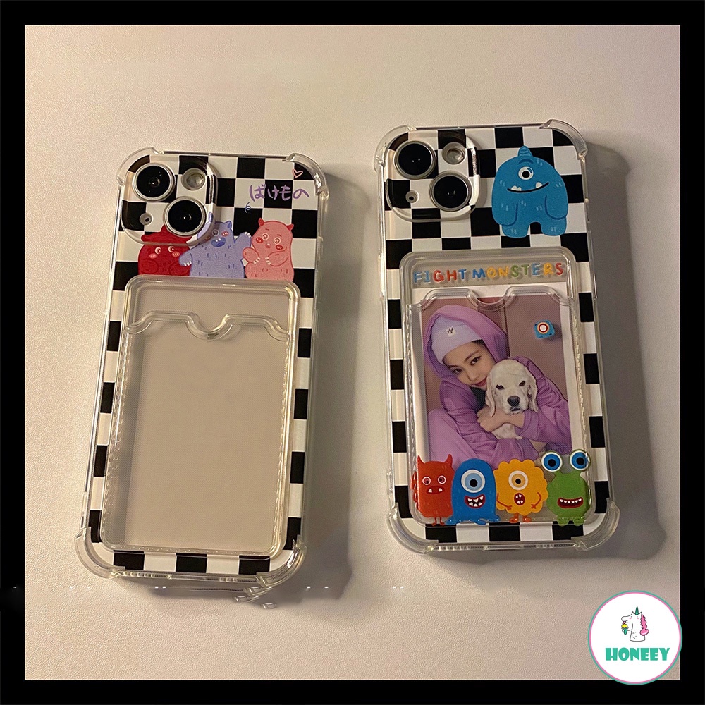 Soft Case TPU Motif Kartun Monster Holder Kartu Untuk IPhone 14 13 12 11 Pro Max X Xs Max XR 8 7 Plus