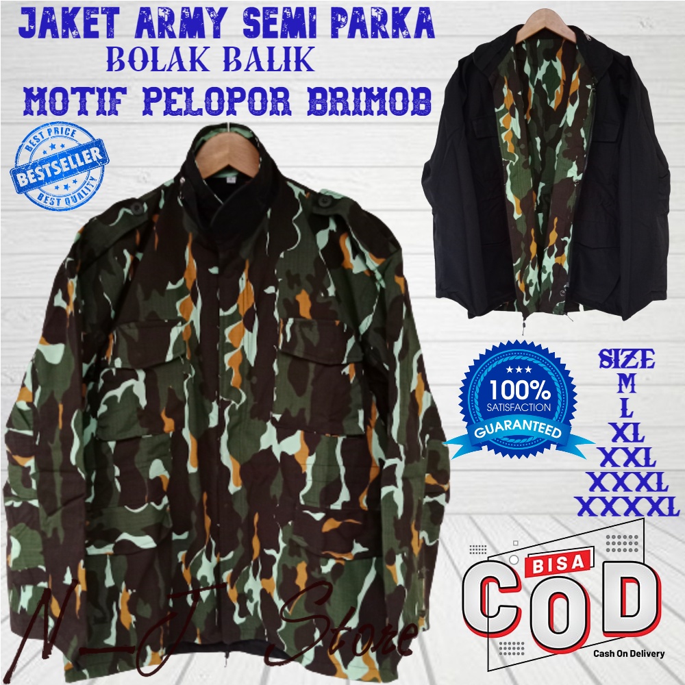 TERBARU BIG SIZE M-4XL Jaket Pria Semi Parka Army Bolak Balik Pelopor Brimob Terjangkau Berkualitas