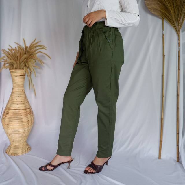 BAGGY PANTS KATUN STRETCH VARIASI KANCING KANTONG