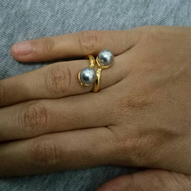 Cincin mutiara shell silver silih asih lapis emas 24k
