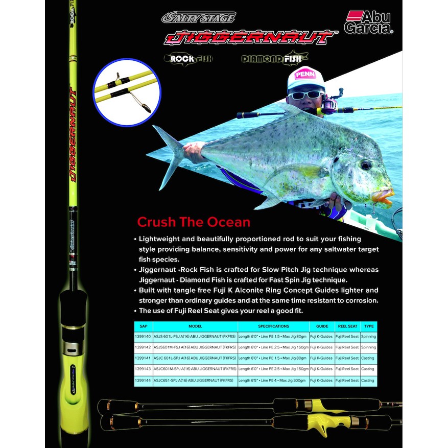 Abu Garcia JIGGERNAUT Spinning Jigging Rod ASJS 601M-FSJ (180cm) PE2.5