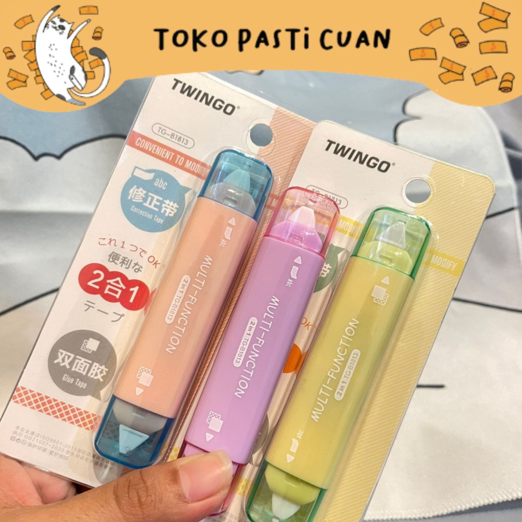 

2 in 1 Correction Tape + Glue Tape lem roll twin n go penghapus pulpen lem selotip double tape warna pastel alat tulis kantor sekolah kado unik lucu