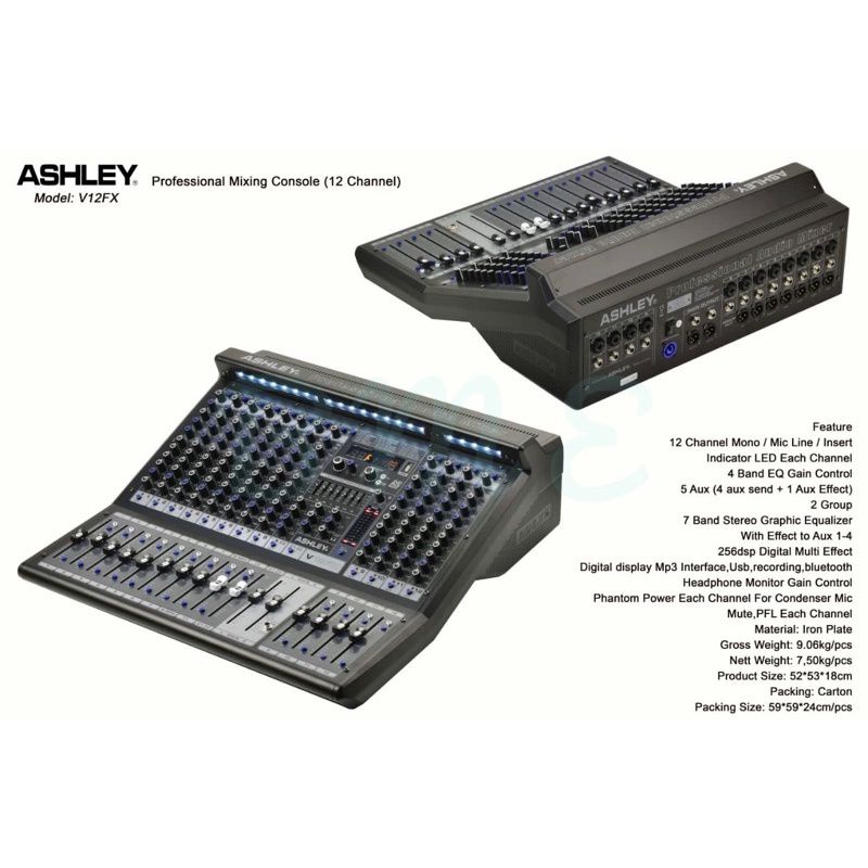 Mixer Audio Ashley V12FX V12 FX V 12FX V 12 FX Original 12 Channel TERBAIK