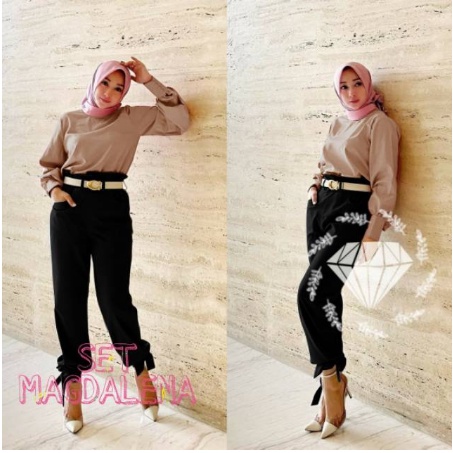 setelan wanita terbaru Noa motif simple original by nabtik + ikat pinggang