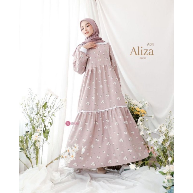 Aliza Dress Zizara Gamis Kombinasi Shaqila Shakila Syakila Syaqila Motif Print Mix Polos Katun Madin