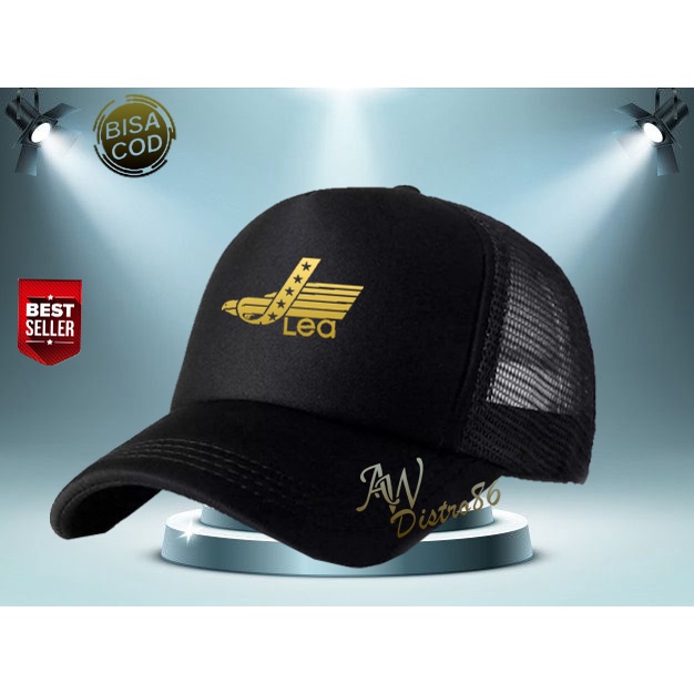 PROMO Topi Distro Lea Text Gold Premuim Quality Topi Trucker Keren Murah Banyak Di Cari Cowok &amp; Cewek Topi Kata Kata Sablon