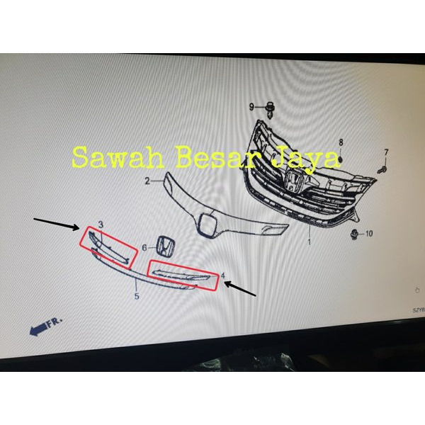 List Lis Moulding Garnish Chrome Grille Grill Gril Depan Bagian Tengah Kiri atau Kanan Honda Freed