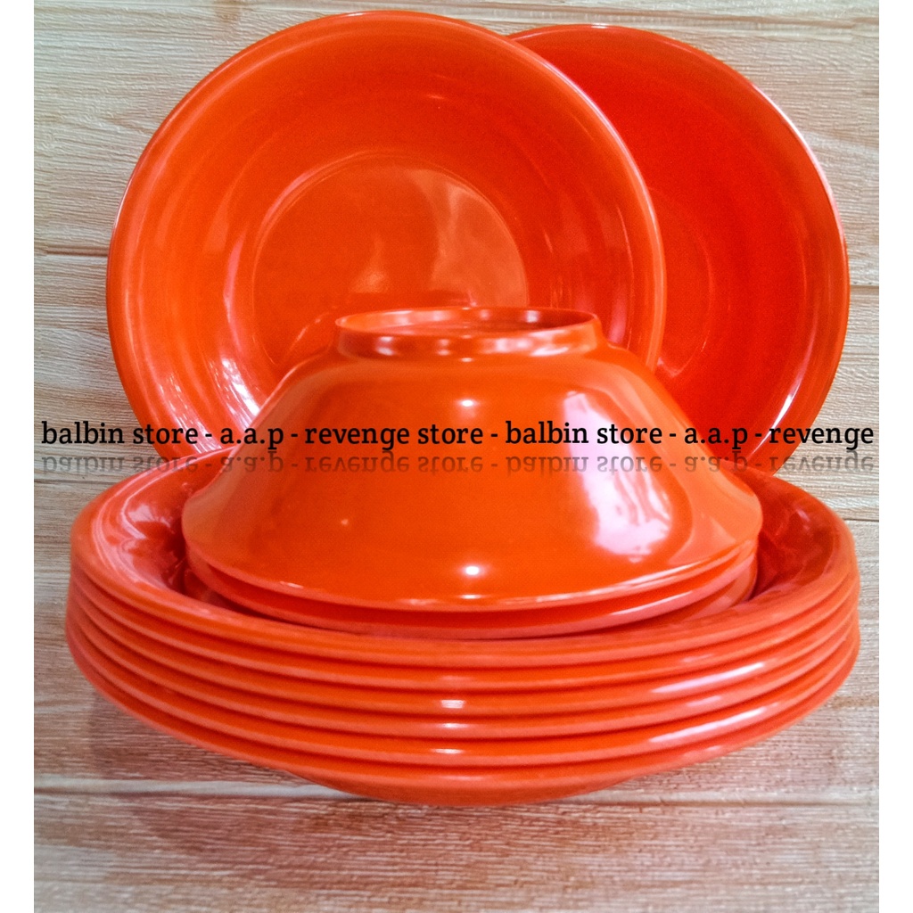 satu set isi 1 piring makan uk.9.inch &amp; 1 mangkuk mie bulat uk.6.inc | piring melamin dan mangkuk melamin berkualitas tinggi - melamine ware food grade