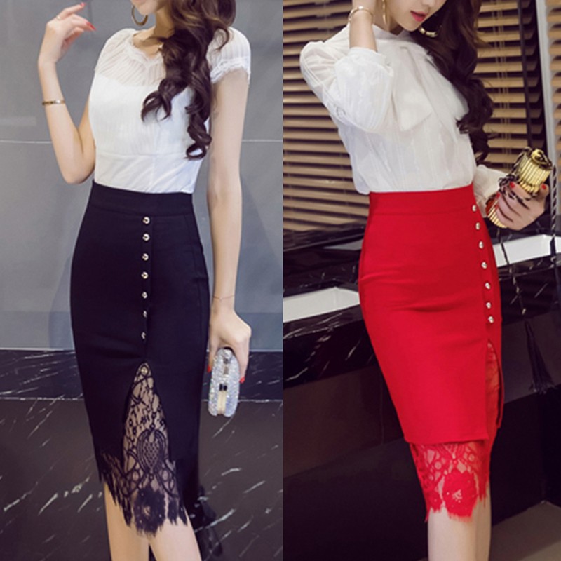  Rok  Pensil Slim Panjang Selutut Model  High  Waist  Bahan 