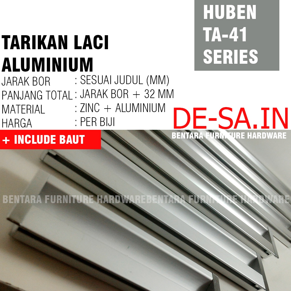 Huben TA-41 128 mm - Tarikan Laci Tanam Meja Lemari Kabinet Gagang Pintu Handle Drawer Aluminium ( Sekitar 12 - 13 - 14 -15 -16 cm )