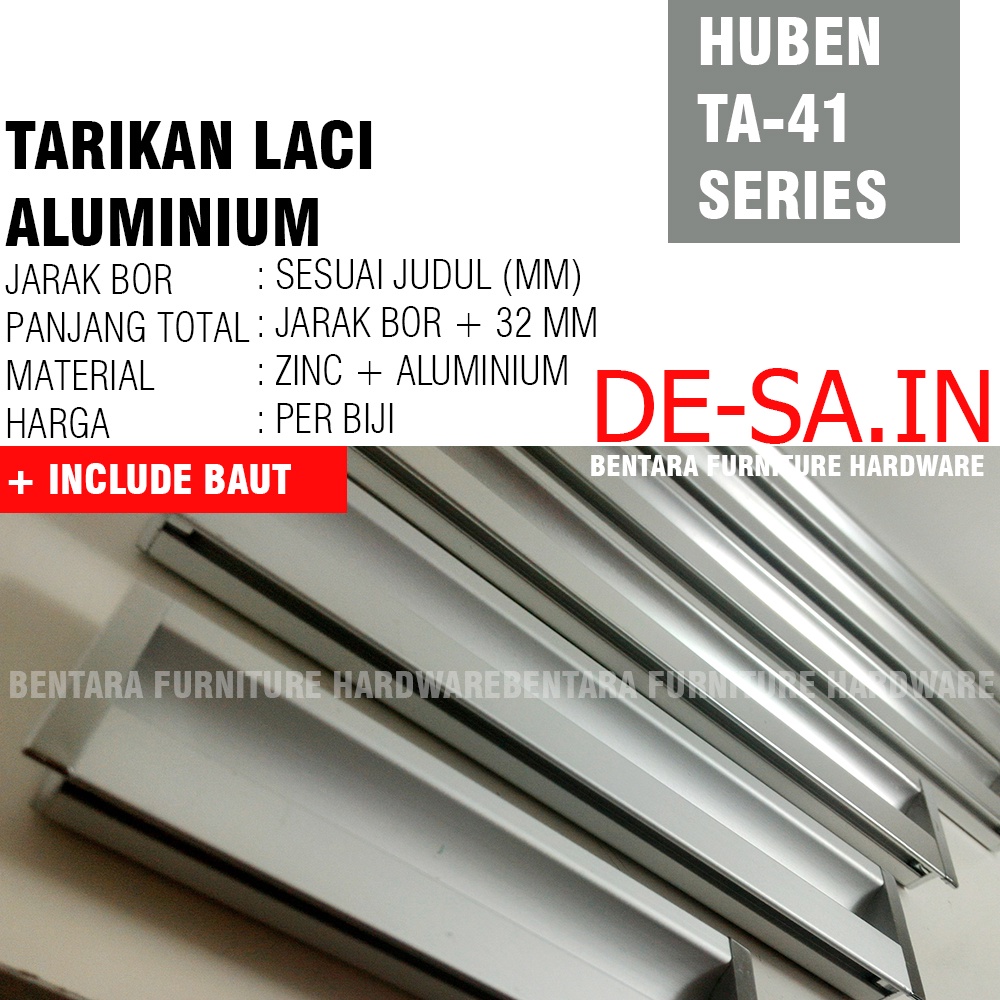 Huben TA-41 96 mm - Tarikan Laci Tanam Meja Lemari Kabinet Gagang Pintu Handle Drawer Aluminium ( Sekitar 9 - 10 - 11- 12 cm )