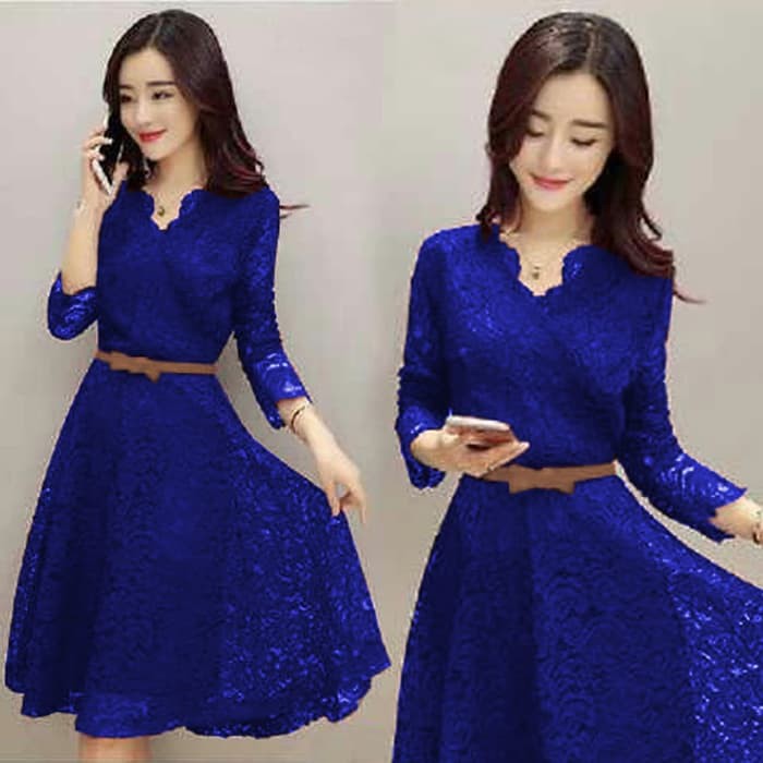 Baju pesta brukat chibby biru benhur gaun remaja korea style md sha vt