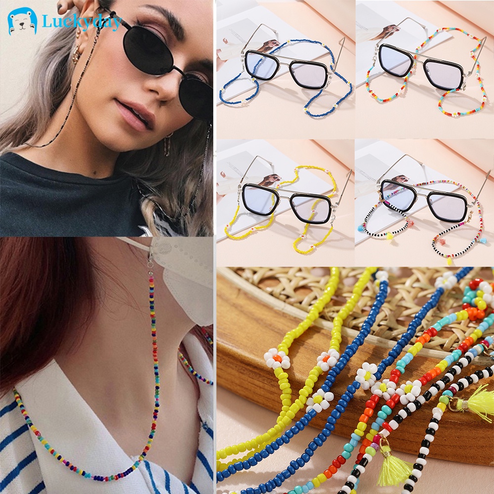 YEEZII Creative Colorful Beads Glasses Holder Mask Strap Lanyard Face Mask Traceless Ear Hanging Two Hooks Lanyard Mask Accessories Jewelry