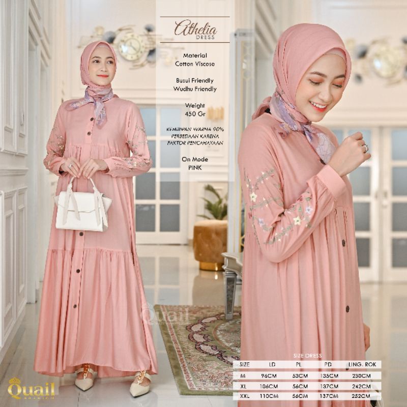 Dress Gamis Wanita Muslim Cotton Viscose Original Quail Hijab ATHELIA