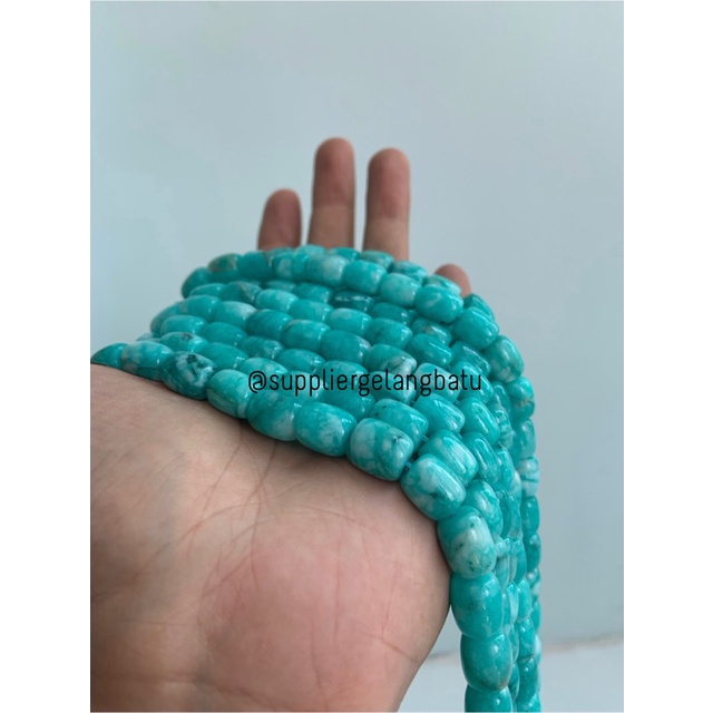 bahan renceng batu agate tabung 8mm green sediment amazonite hijau