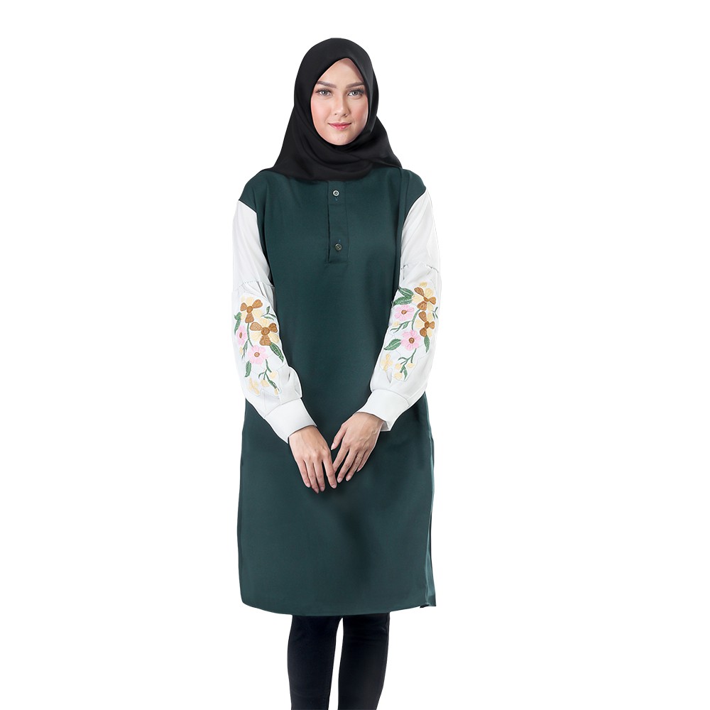 Tunik Wanita Muslim Dari Brand Inficlo Warna Hijau Kombinasi