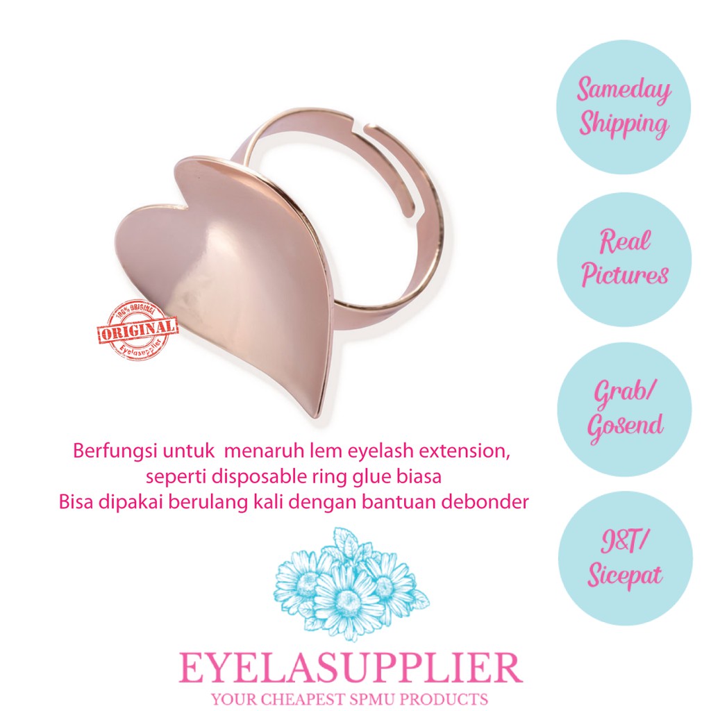 METAL REUSABLE Ring Glue ink cincin tempat lem holder sulam alis eyelash extension love rosegold