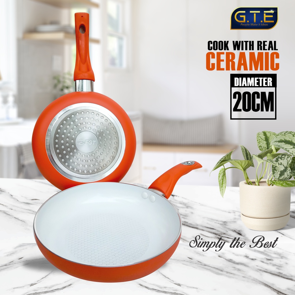 GTE | Wajan Teflon Anti Lengket Tanpa Minyak Keramik 20 cm | Teplon Frypan | Frying Pan Keramik Granite Granit Anti Lengket