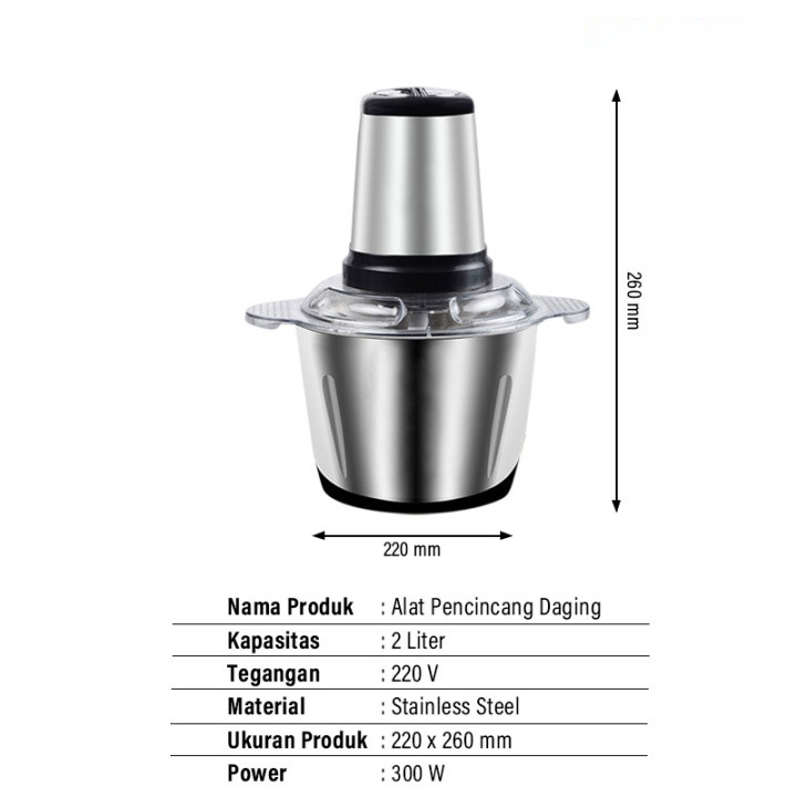 Blender STAINLESS Electric Meat Grinder Blender Daging Chopper Grinder Listrik 2 Liter