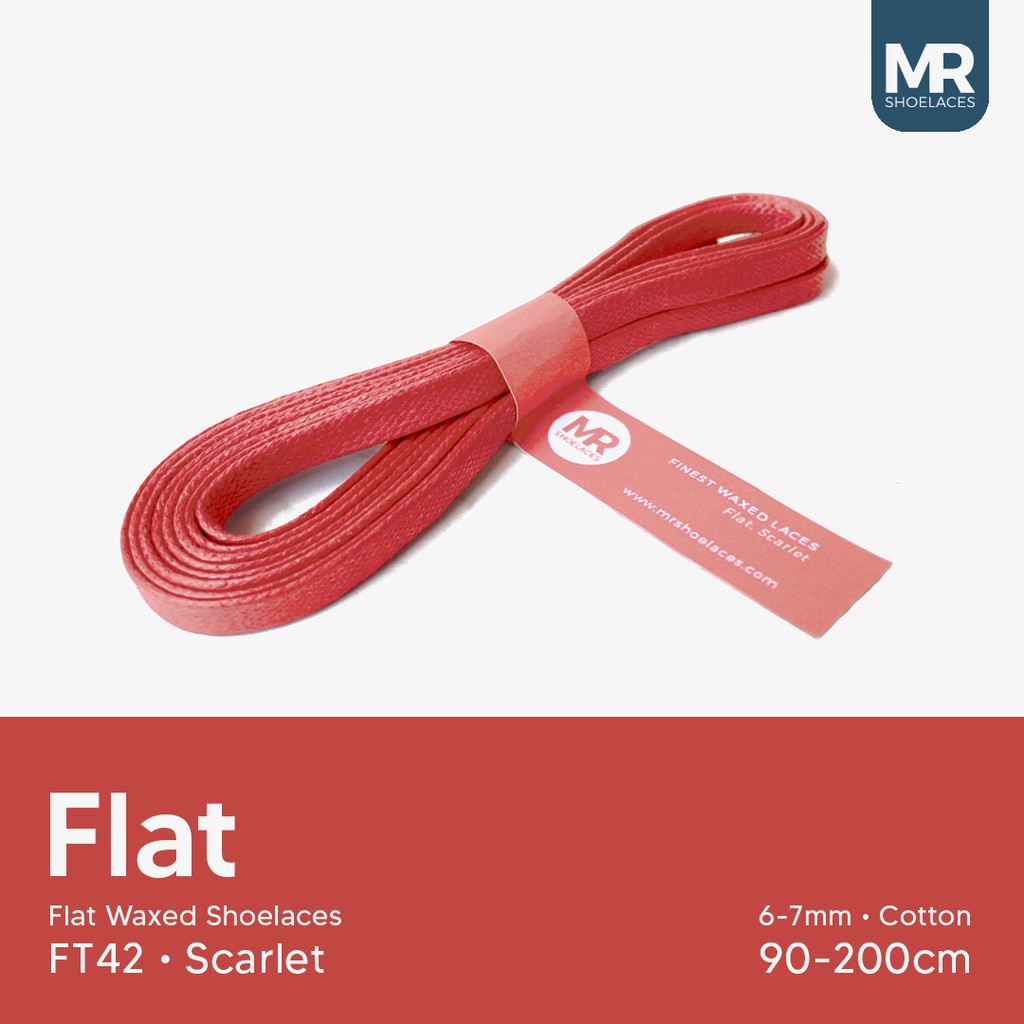 MR Shoelaces FT42 Scarlet - Tali Sepatu Lilin 6-7mm Gepeng Flat Pipih (Waxed Laces) 125cm