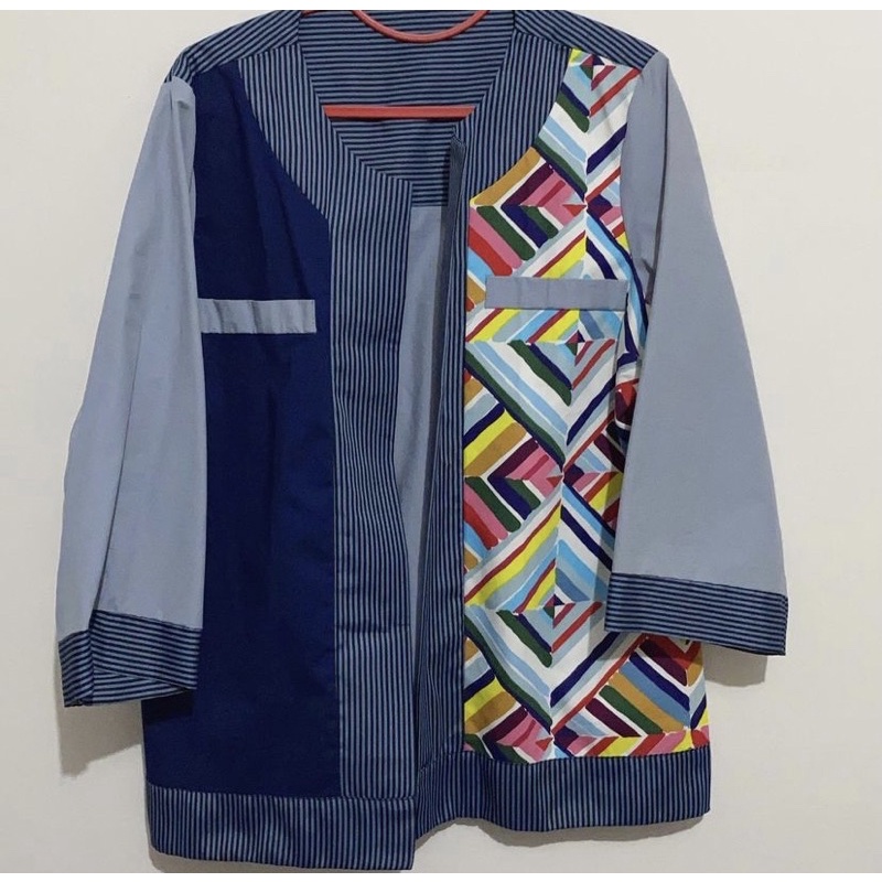 lau’s boutiquee outer outwear out wear blazer cardigan blouse (kemeja baju polkadot stripes) - local