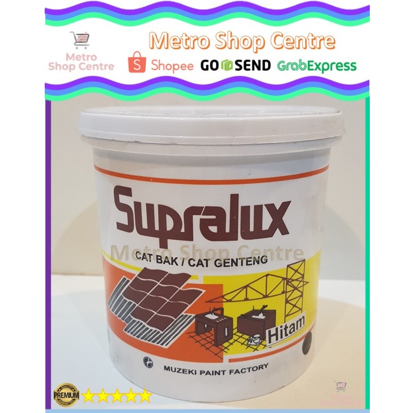 Supralux- Cat Bak/Genteng/Kolam Warna Hitam (Black) 1 Kg / 1 Kilogram (Kaleng) Muzeki Paint Factory