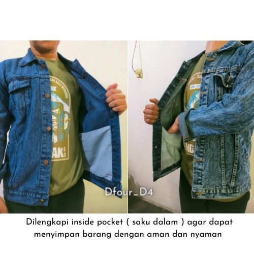 Dfour Jaket Jeans Denim Pria Sandwash Jumbo M - XXXL Oversize