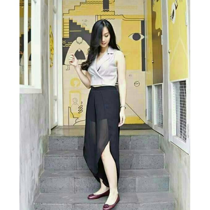 [Hecca pants Varian Warna RO] Celana Wanita Sifon Hitam/Abu Abu