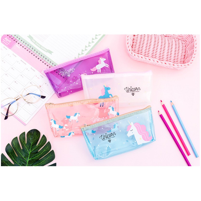 

Tempat pensil unicorn warna transparan/cosmetic pouch
