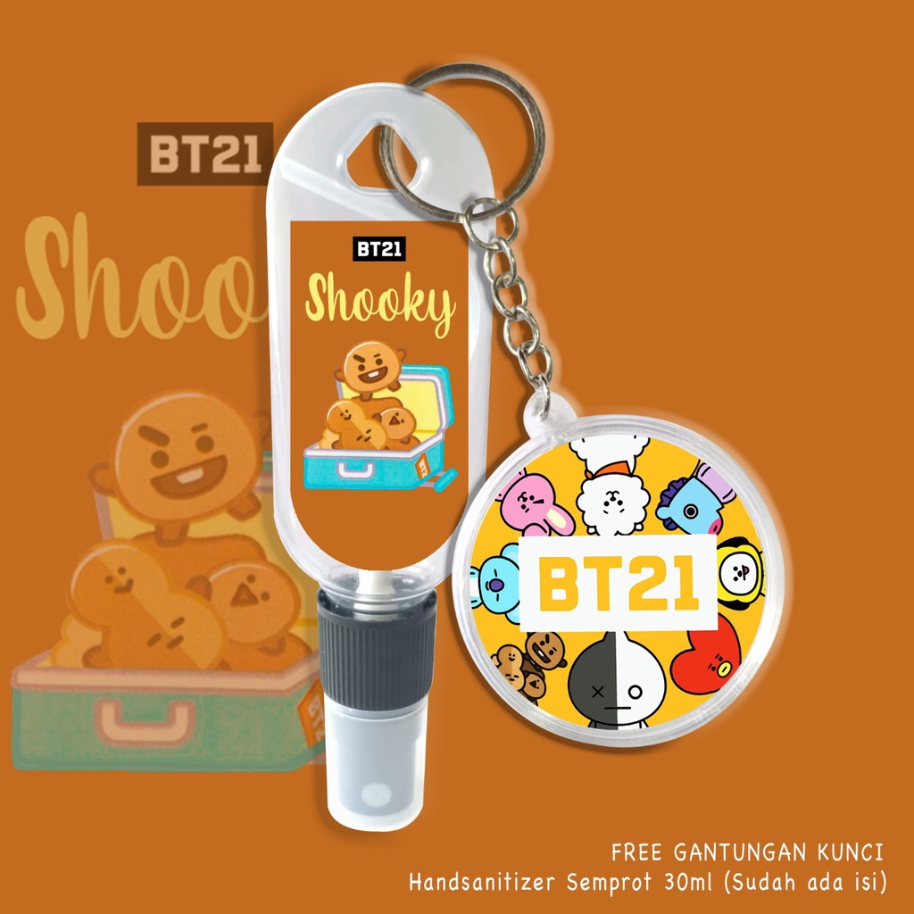 (FREE GANTUNGAN KUNCI) HAND SANITIZER KARAKTER BT21 TEAM GIFT / KADO ARMY / ARMY INDO / REAL