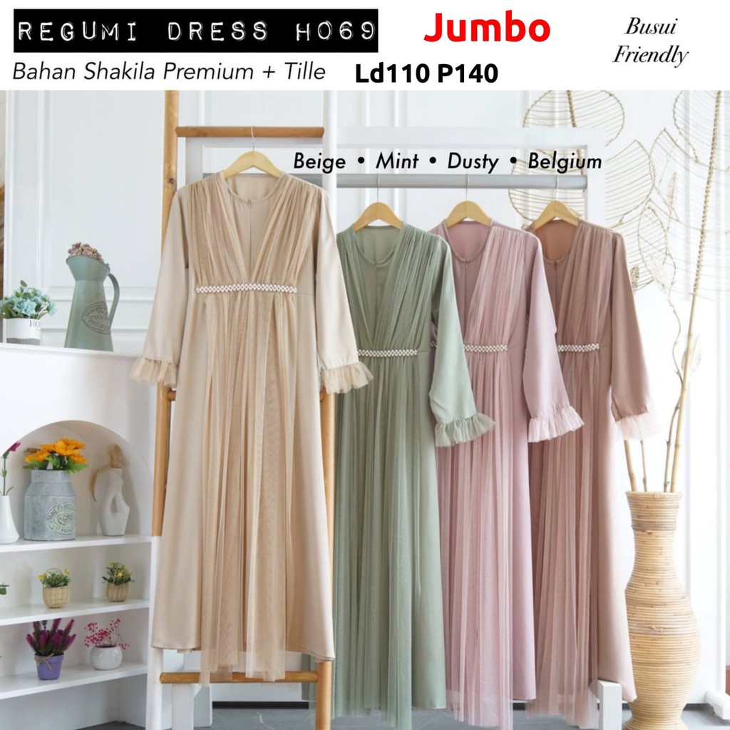 Regumi Dress/Dress Tille/Tille Dot/Dress Jumbo/Dress Lebaran/Baju Raya/Gamis Lebaran/Gamis Busui/Wud