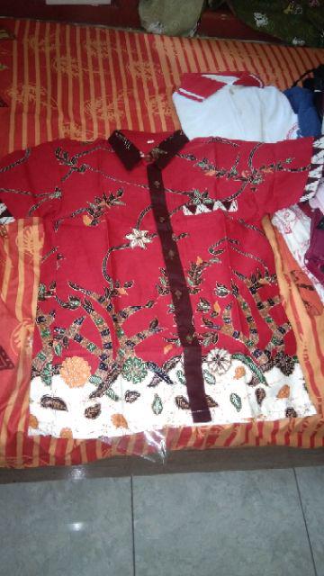 Qnunbatik Batik Keluarga/family Gamis Muslim Adelia Madura Merah