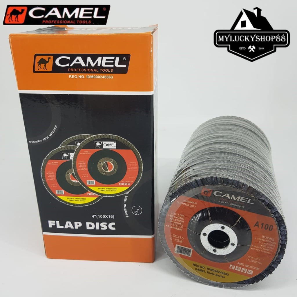 Flap Disc Sand Grit 4 Inch 100 mm A100 Amplas Gerinda Susun Camel 100