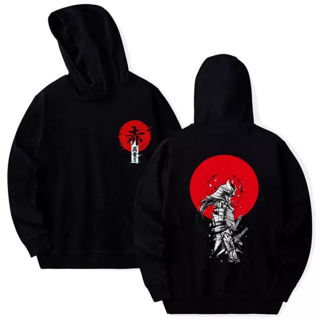 Jaket hoodie jumper pria anime ONI SAMURAI JEPANG MOON - JAPAN ART 100% cotton fleece