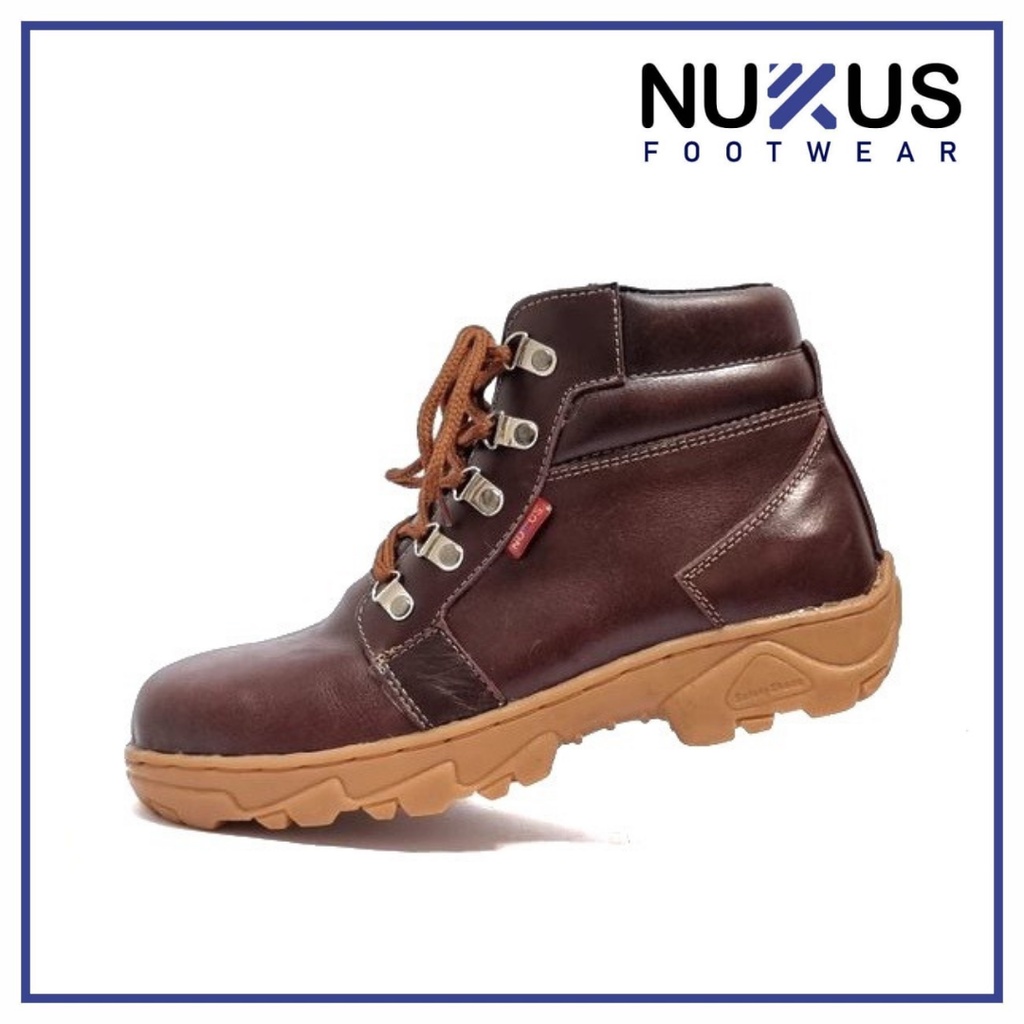 Nukus Sepatu Safety Boots Pria Kulit Asli Coklat Tua - D04